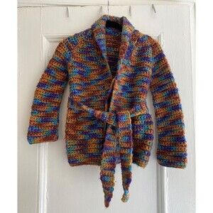 Handmade Look Kids Knit Cardigan L 10–12 Multicolor Chunky Sweater Unisex